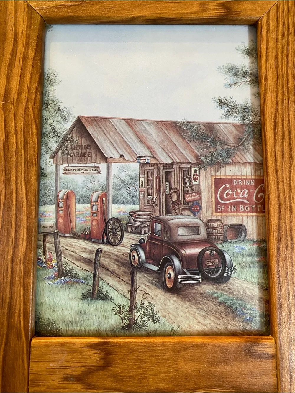Kay lamb Shannon Wood Frame 2 Section Mirror vintage martins garage picture